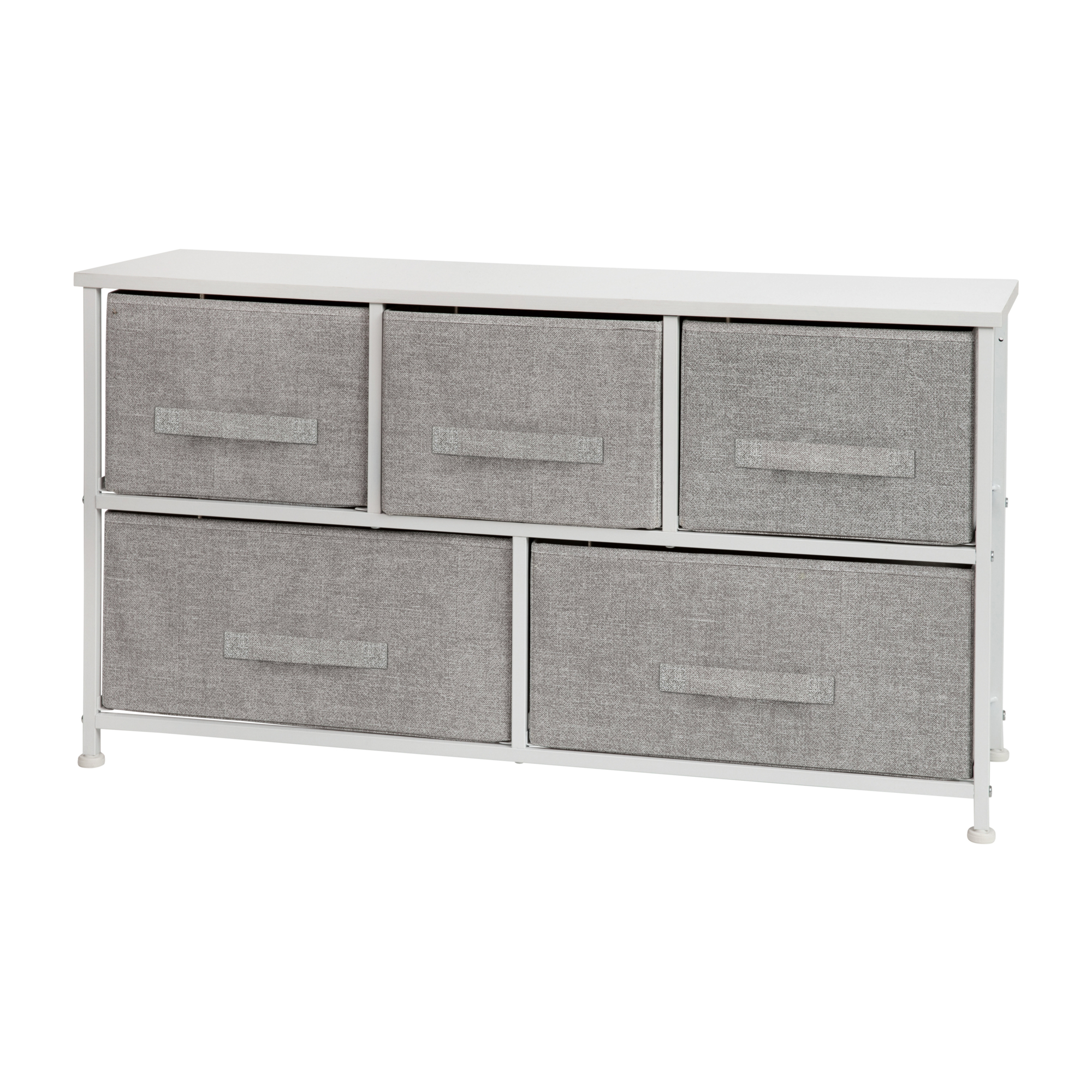 Flash Furniture, White/Gray 5 Drawer Storage Chest Organizer, Height 21.5 in, Width 39.5 in, Color White, Model# WX5L206XWHGR